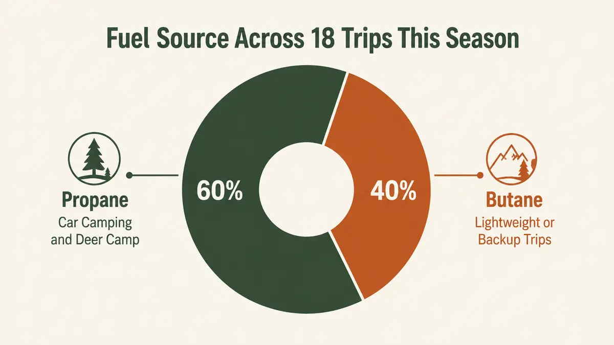 Simple pie chart showing the split between propane and butane fuel used across a camping season
